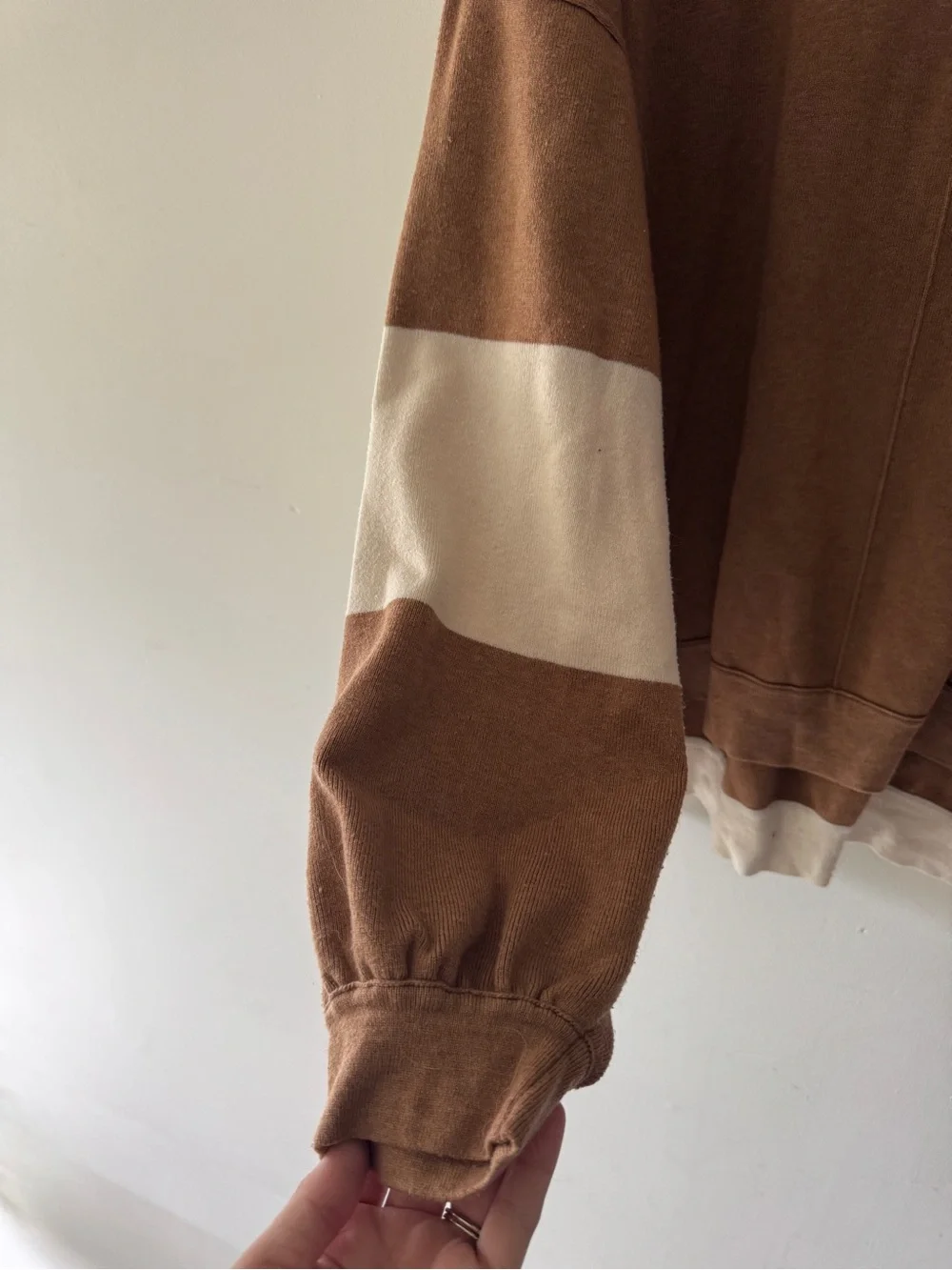 Free People Oversized Uptown Colorblock‎ Pullover Brown and White